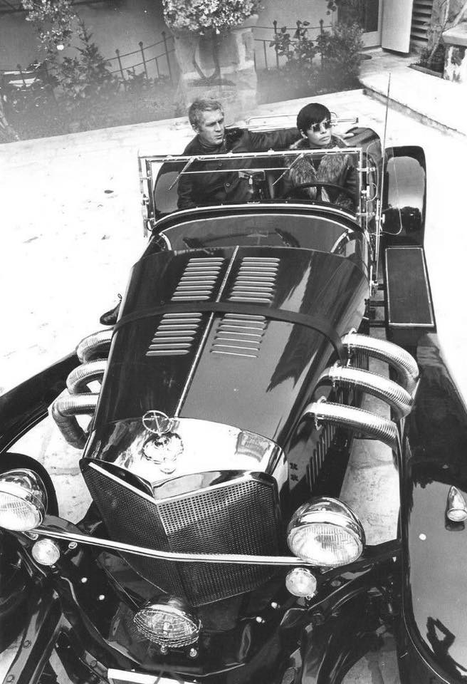 Steve McQueen with his wife Neile Adams Excalibur SS Beverly Hills, 1970.jpg
